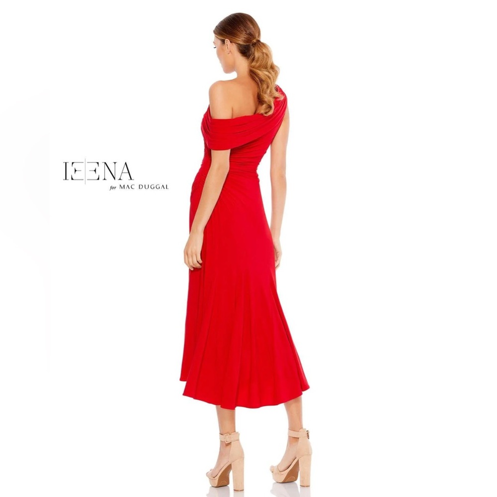 Ieena for Mac Duggal Red Ruched Off-The-Shoulder Midi Dress ✨♥️ - Picture 2 of 10